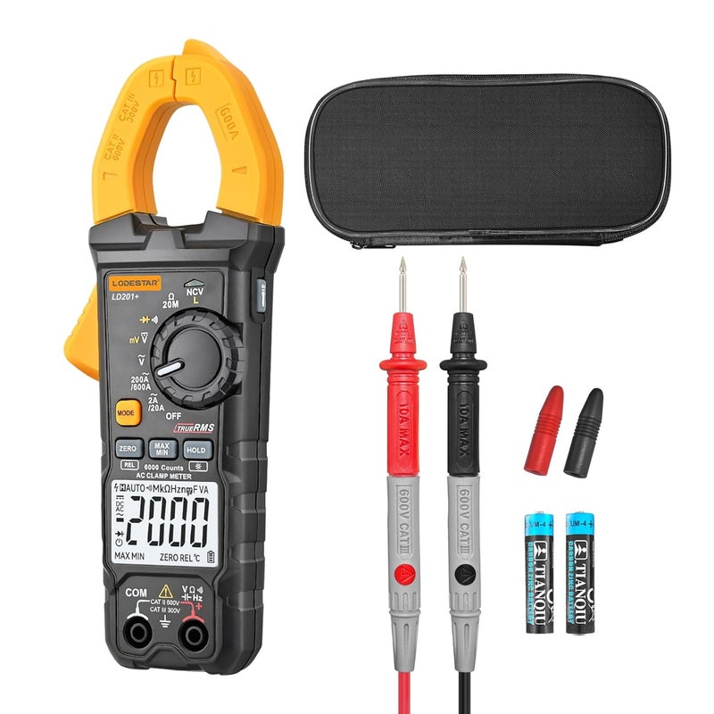 KDator Digital Clamp Meter Multimeter 2000 Counts Voltage Tester with Auto-Range, AC/DC Voltage, AC Current, Resistance, Continuity Diode, Live Wire Test, NCV, True RMS clamp Meter AC Current Meter LD201+ - Image 1